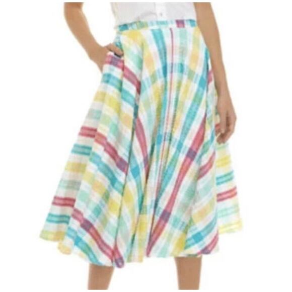 NWT Crown & Ivy Cotton Colorful Plaid Seersucker Flared Skirt Size 14 - Picture 1 of 8